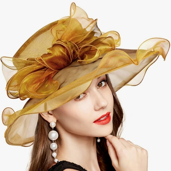 Beautiful Gold Crushed Floppy Organza Hat Kentucky Derby Church Spri…